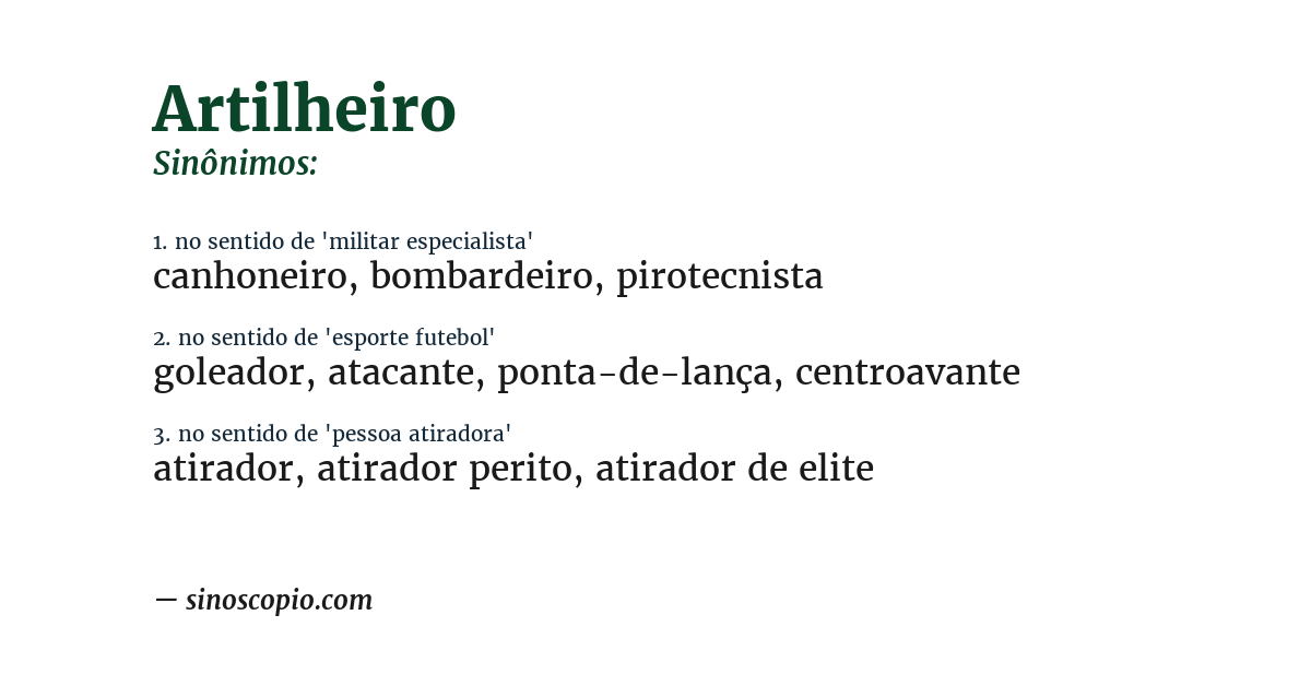 Sinônimo de artilheiro
