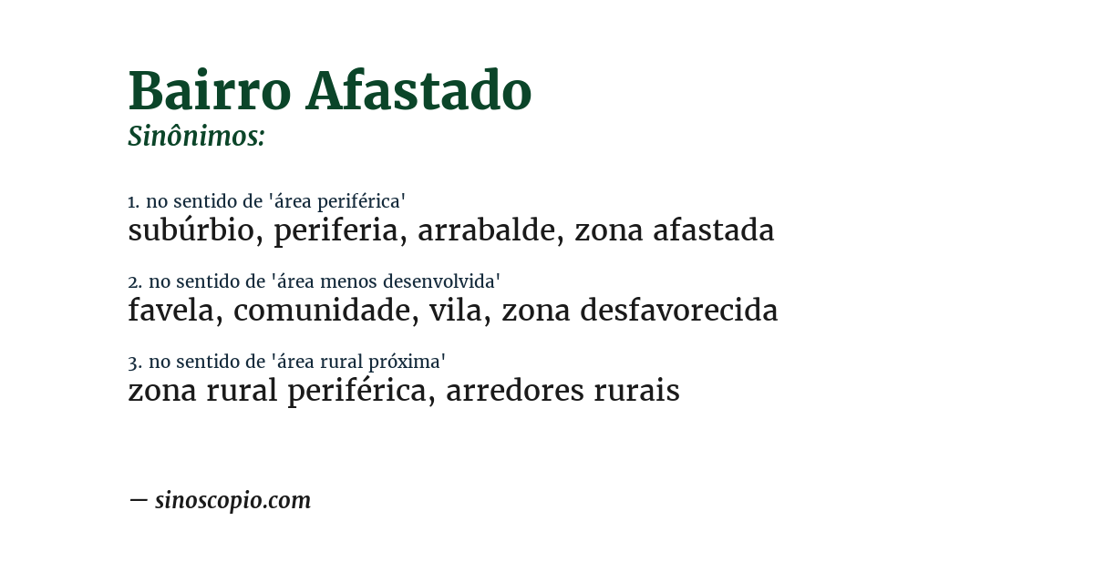 Sinônimo de bairro afastado