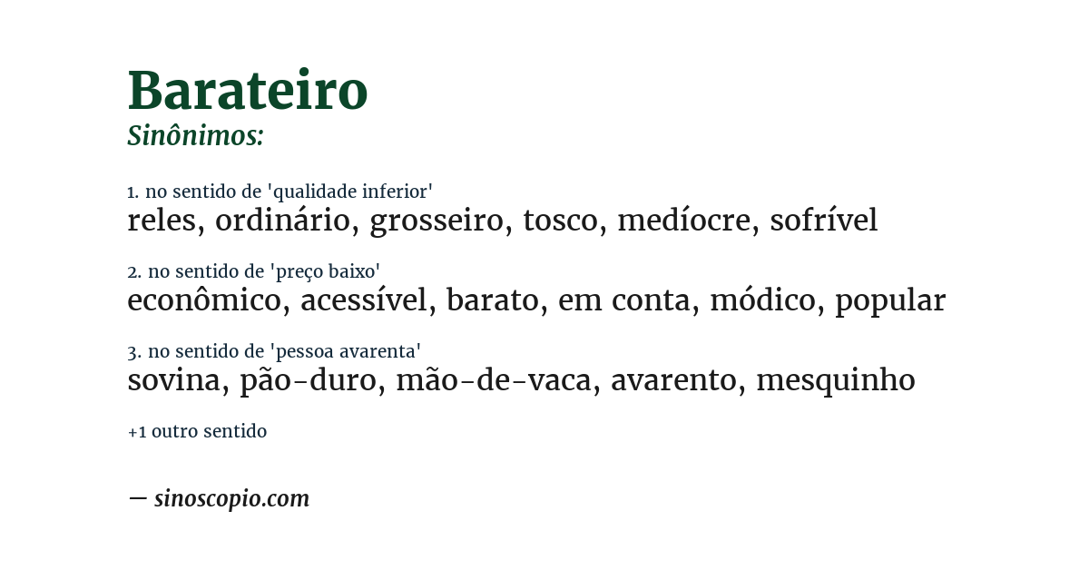 Sinônimo de barateiro