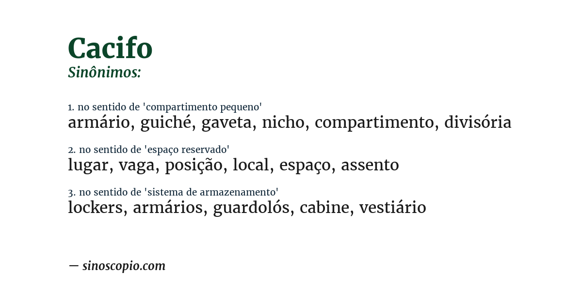 Sinônimo de cacifo
