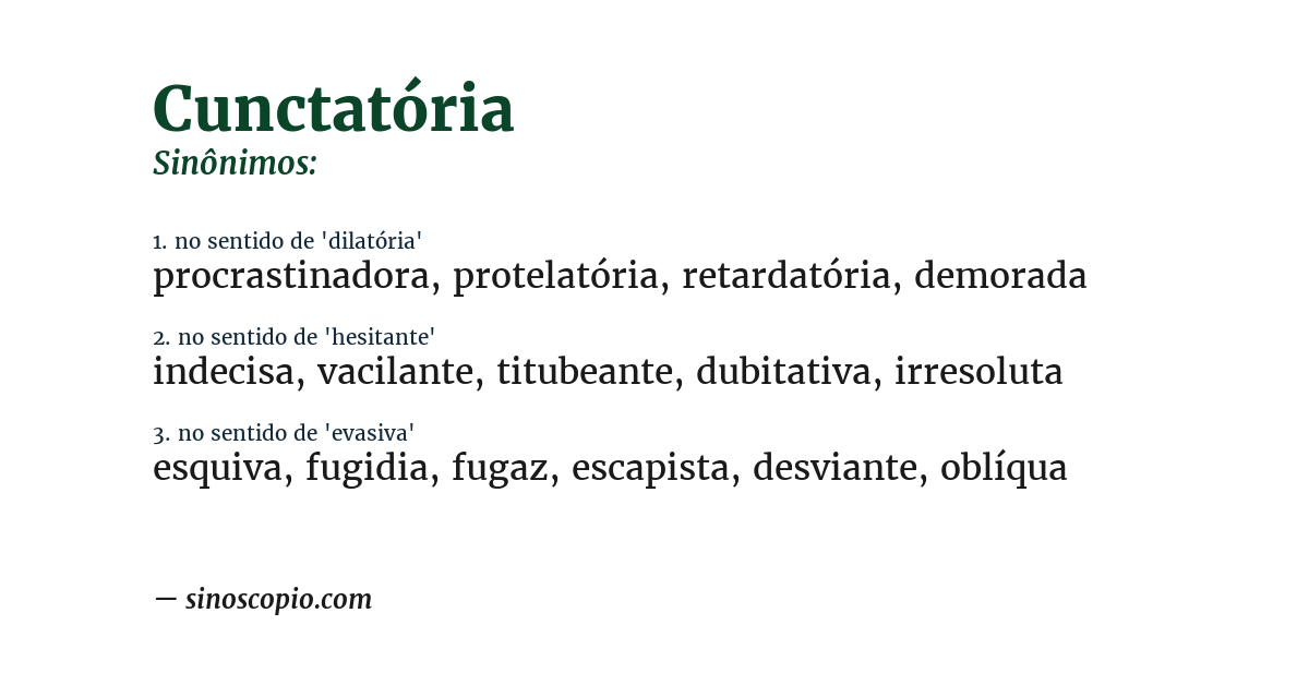 Sinônimo de cunctatória