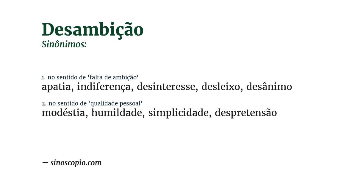 Sinônimo de desambição