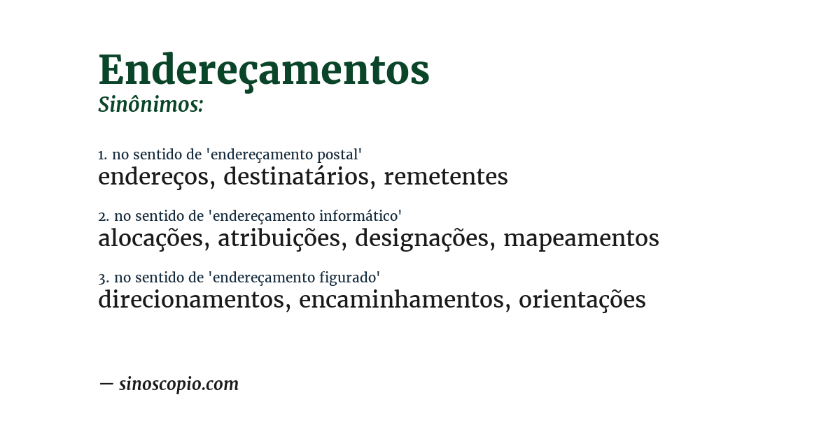 Sinônimo de endereçamentos