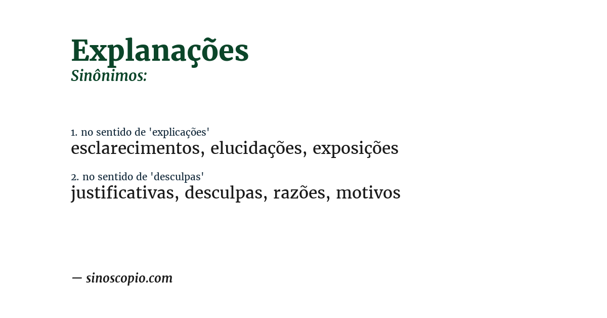 Sinônimo de explanações