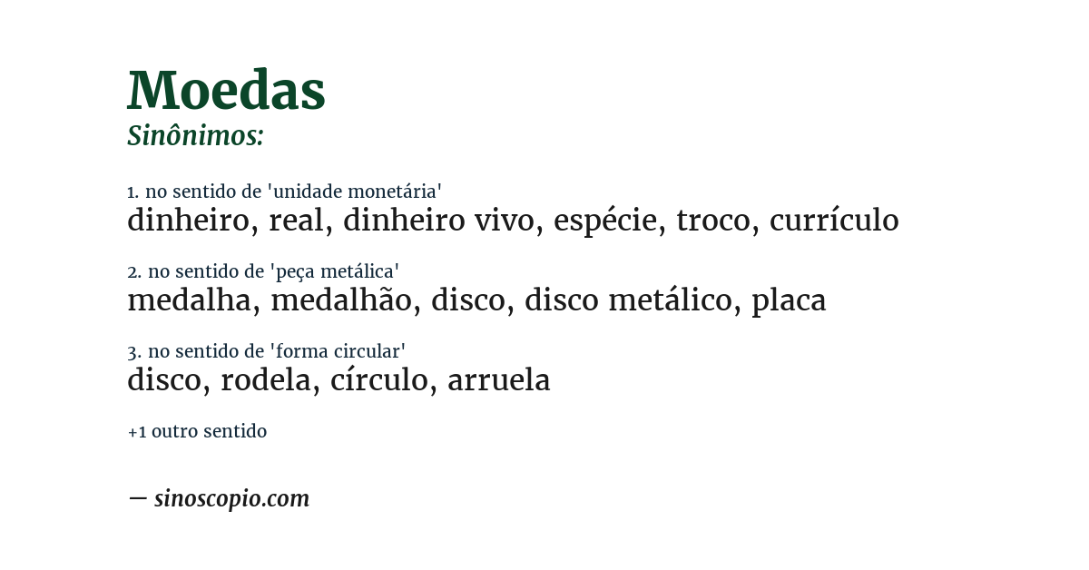 Sinônimo de moedas