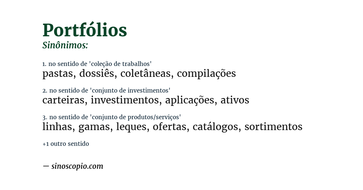 Sinônimo de portfólios