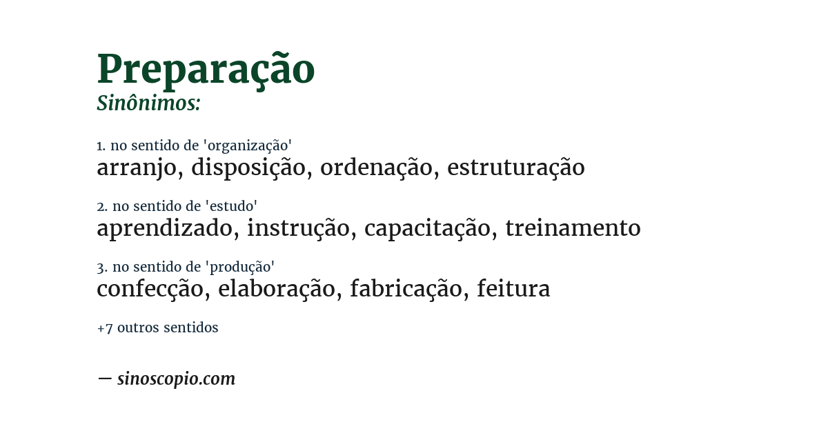 Sinônimo de preparação