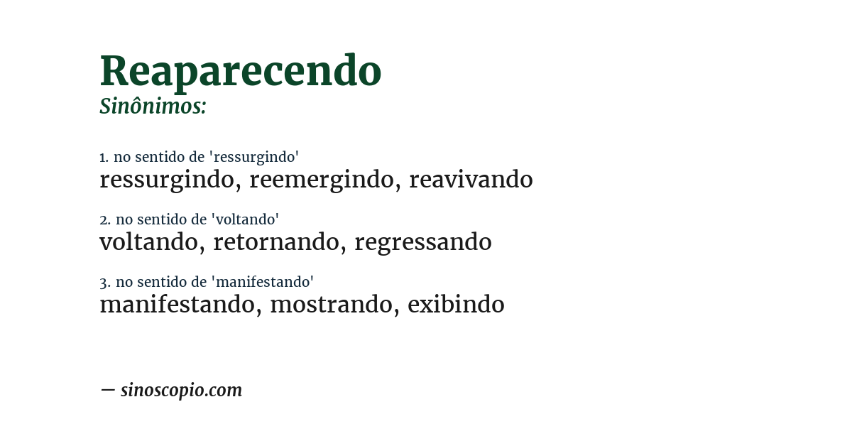 Sinônimo de reaparecendo