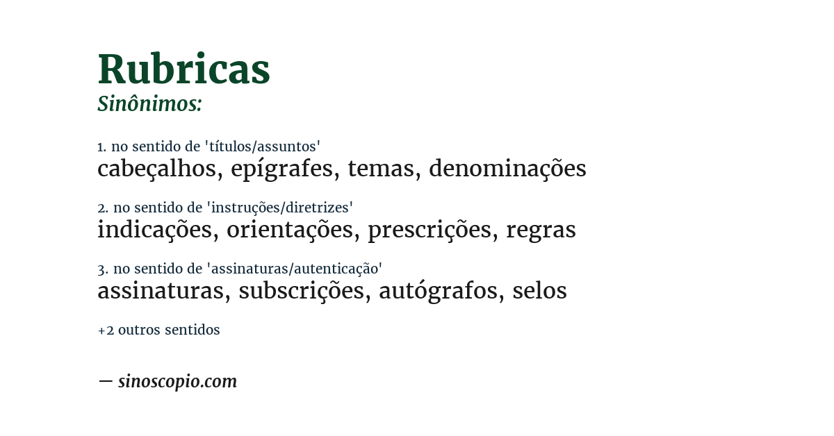 Sinônimo de rubricas