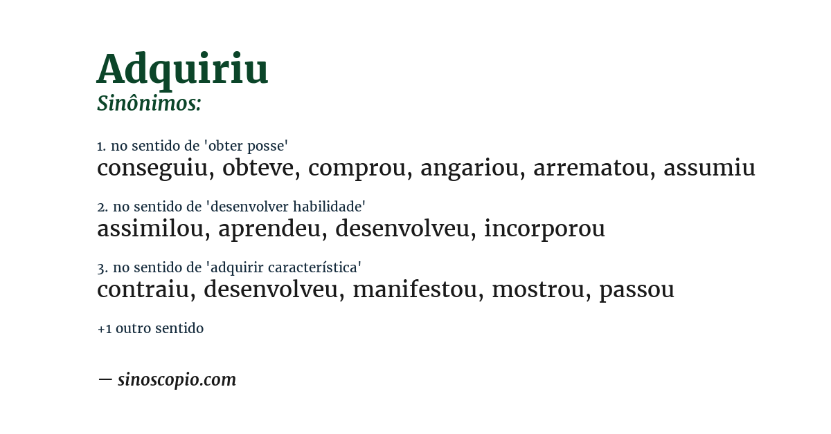 Sinônimo de adquiriu