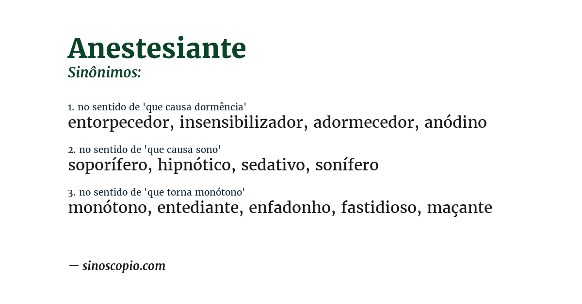 Sinônimo de anestesiante