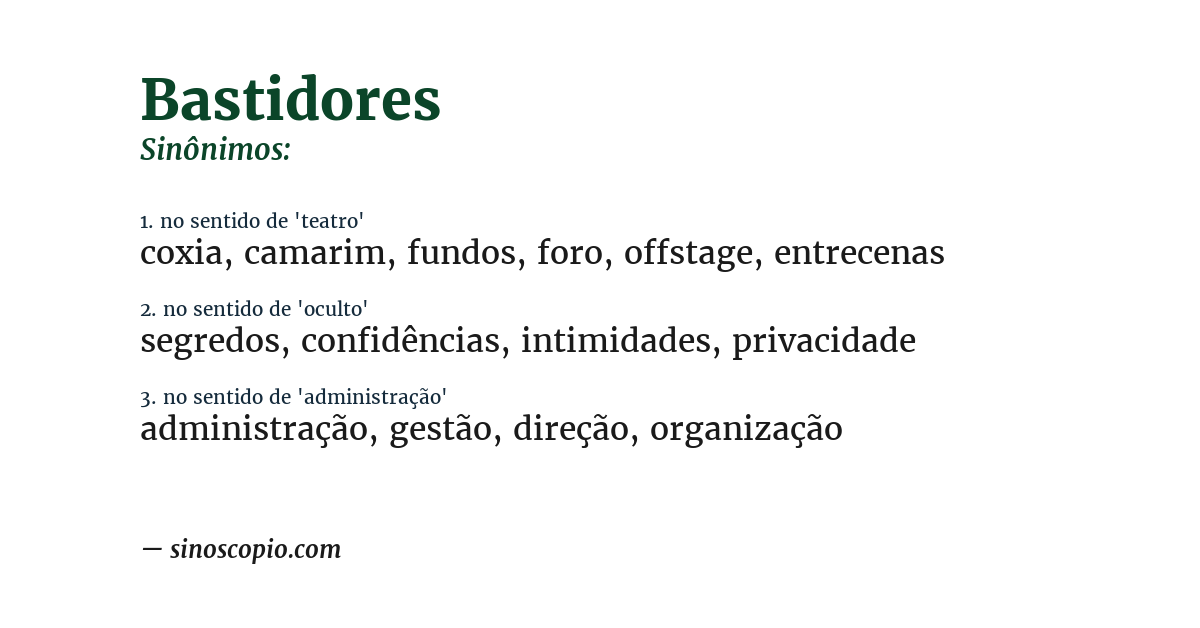 Sinônimo de bastidores