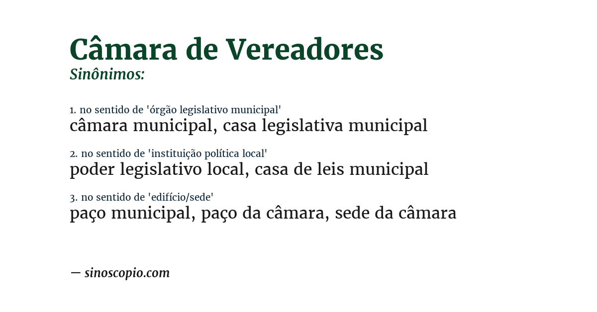 Sinônimo de câmara de vereadores