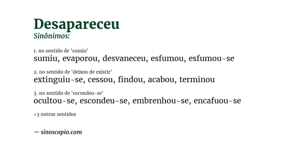 Sinônimo de desapareceu
