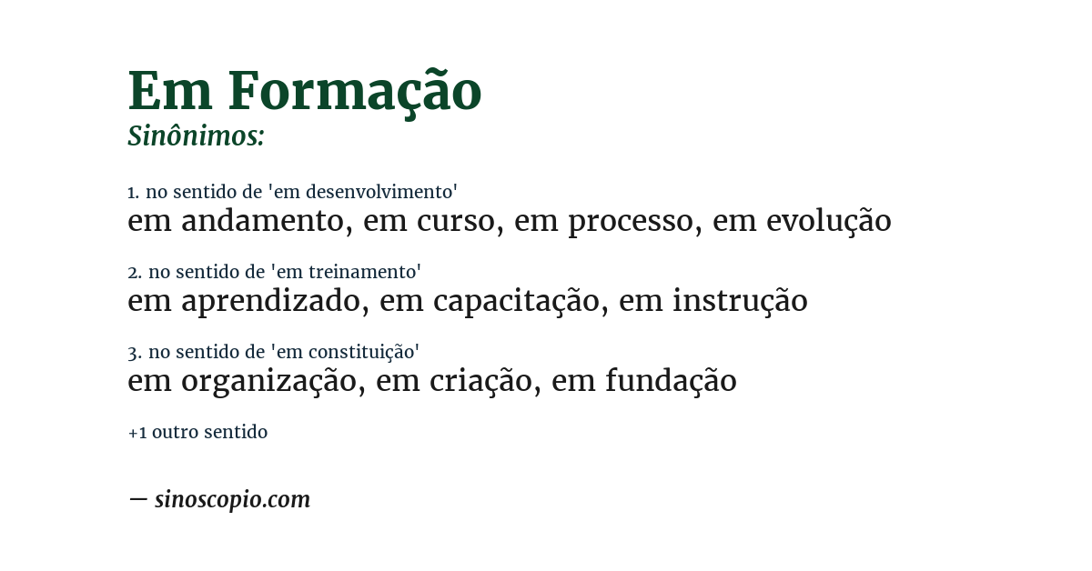 Sinônimo de em formação