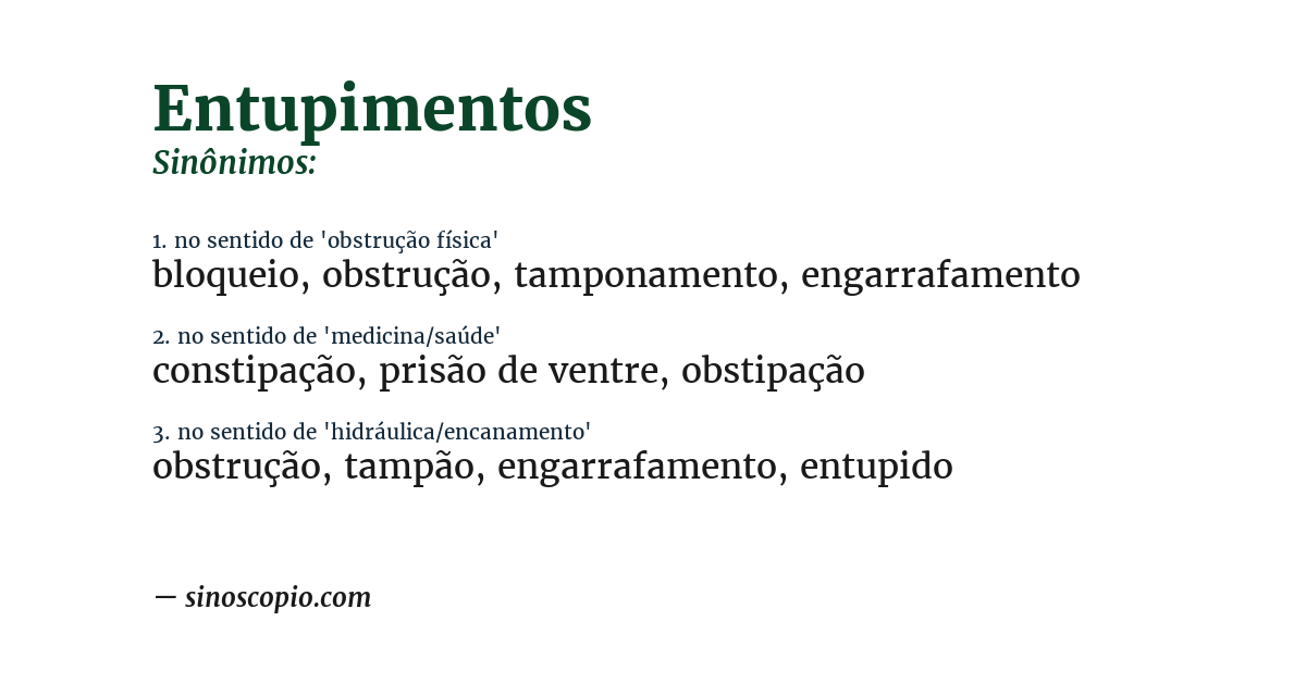 Sinônimo de entupimentos