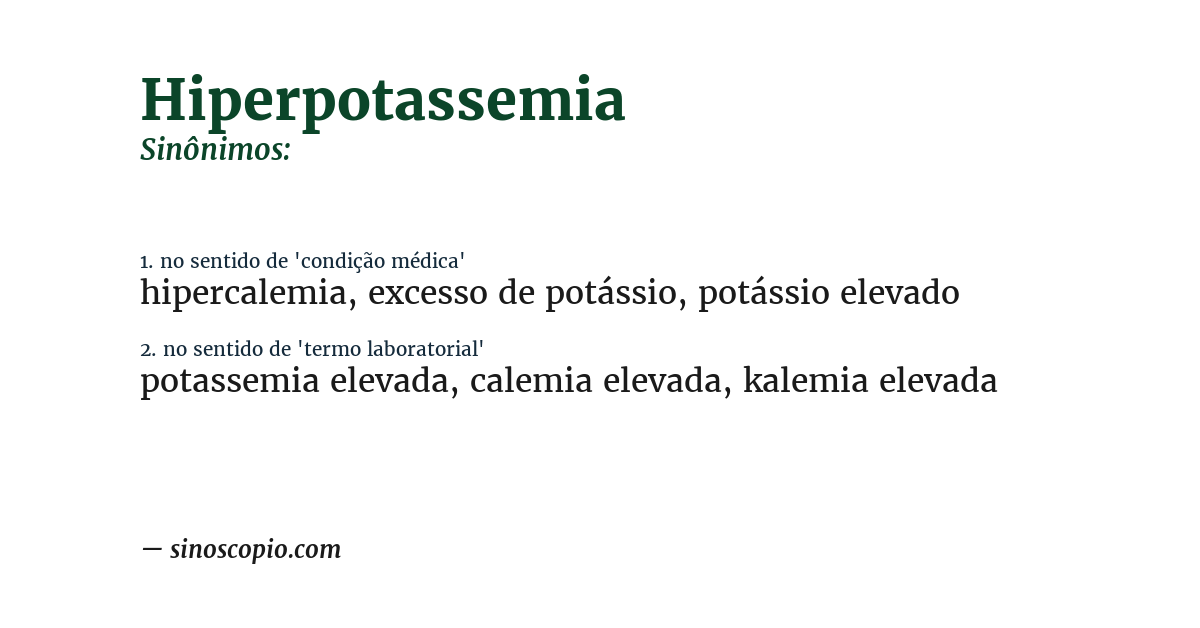 Sinônimo de hiperpotassemia