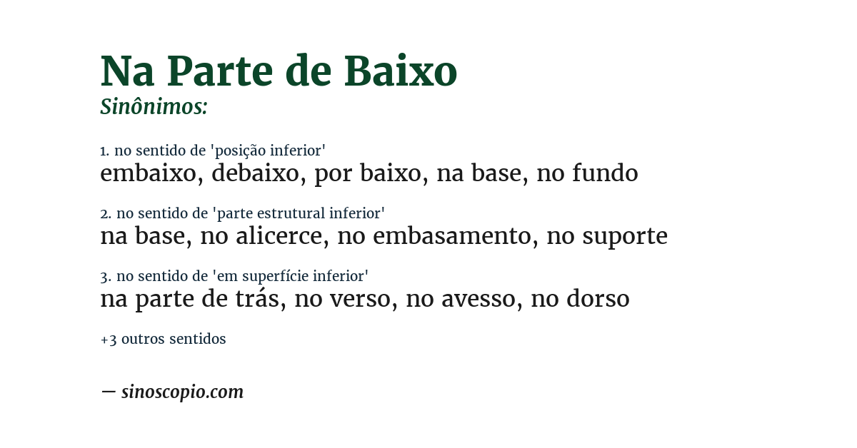Sinônimo de na parte de baixo