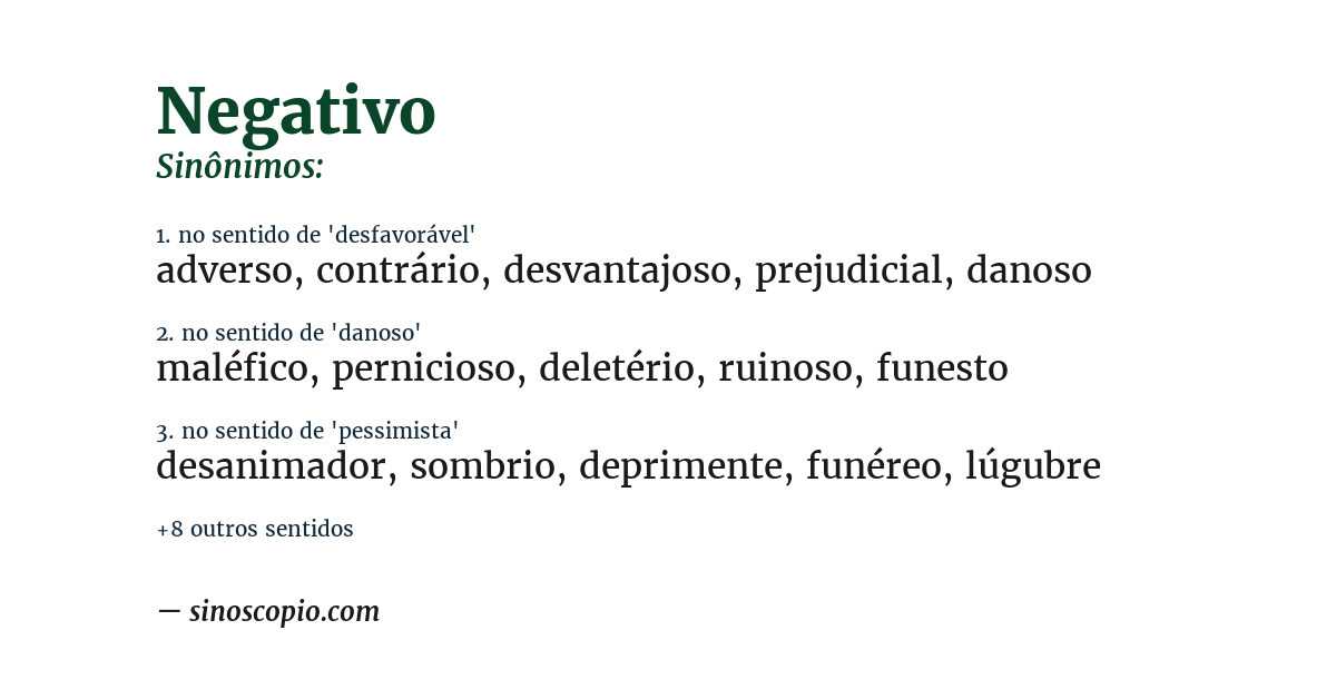 Sinônimo de negativo