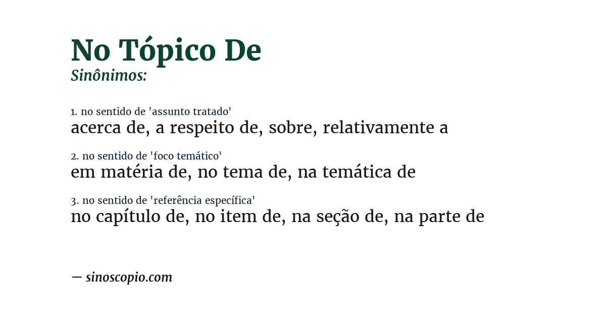 Sinônimo de no tópico de