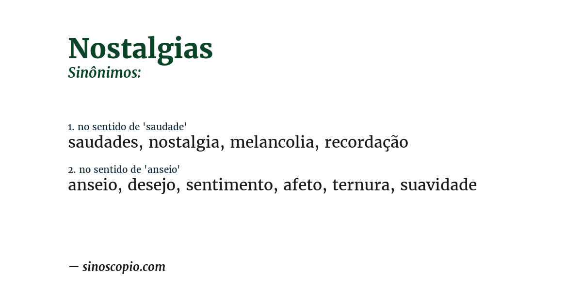 Sinônimo de nostalgias