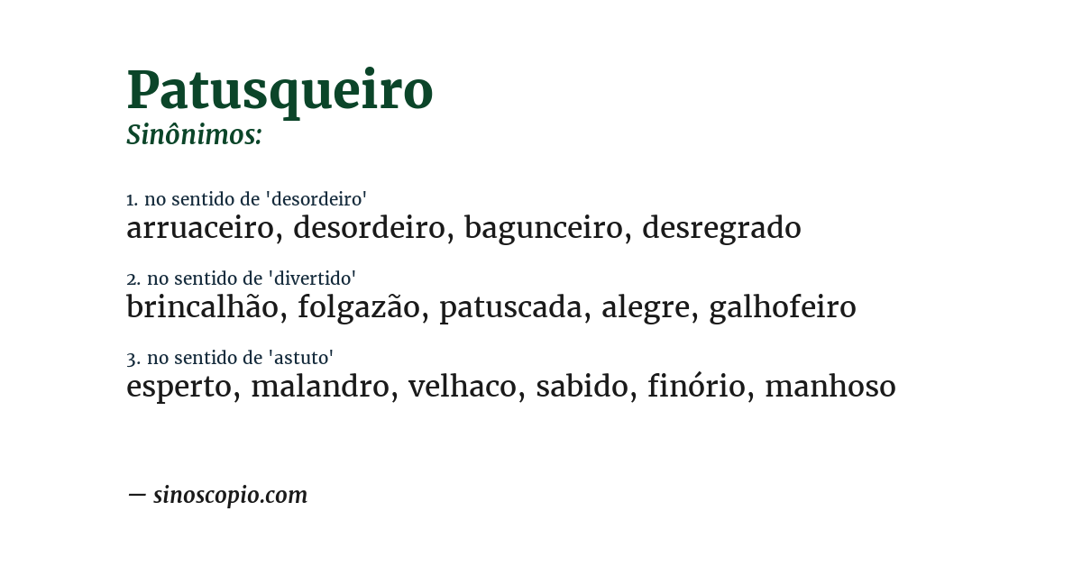 Sinônimo de patusqueiro