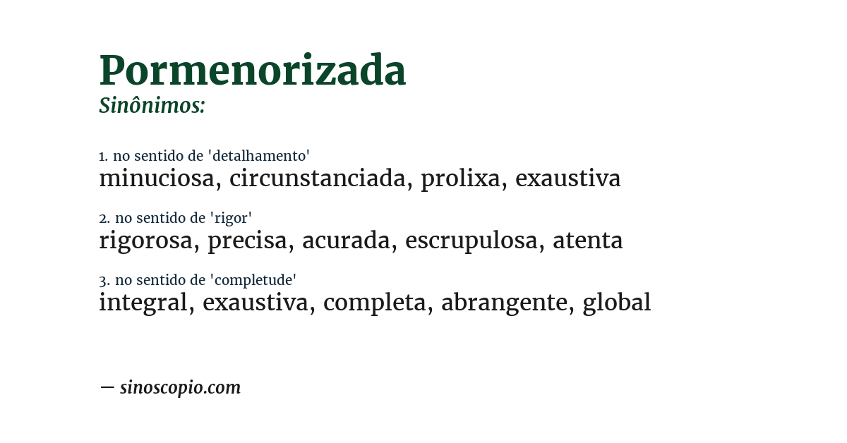 Sinônimo de pormenorizada