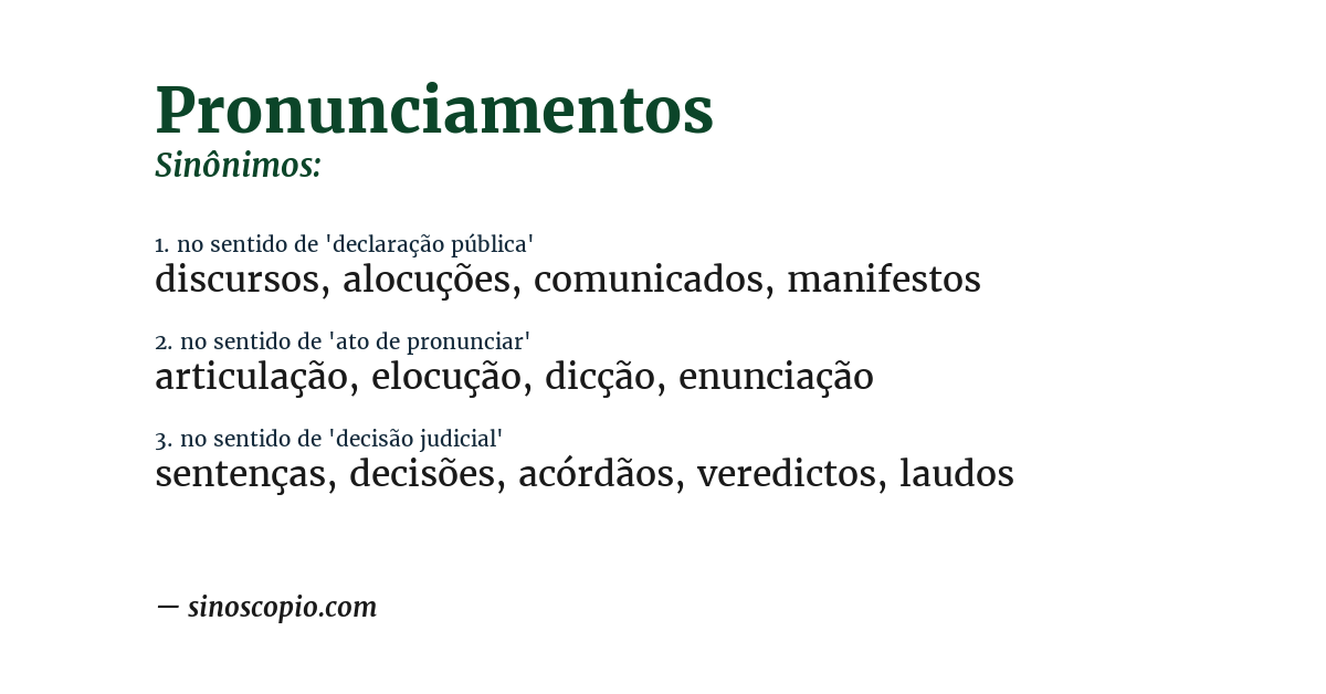Sinônimo de pronunciamentos