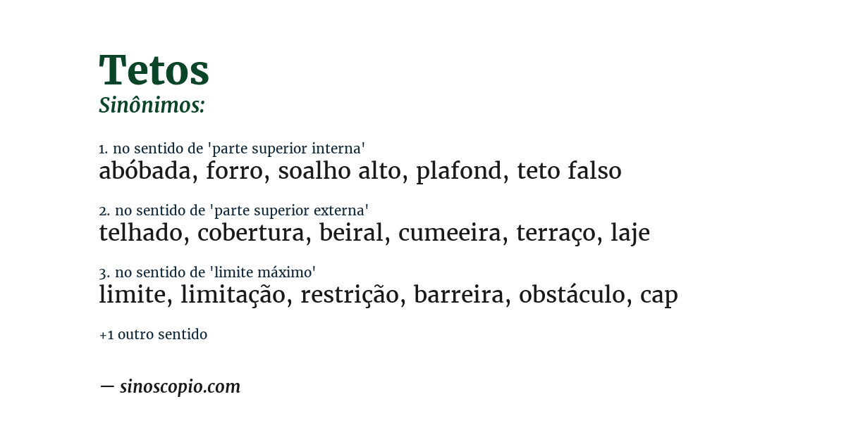 Sinônimo de tetos