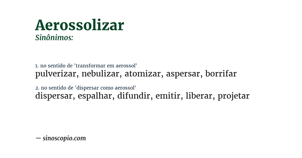 Sinônimo de aerossolizar