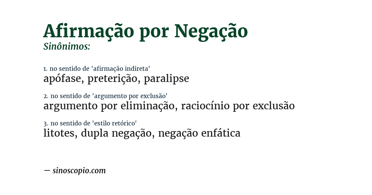 Sinônimo de afirmação por negação