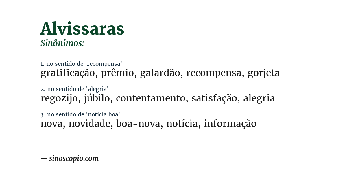 Sinônimo de alvissaras