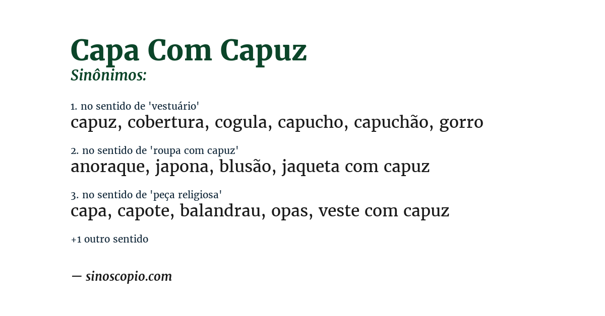 Sinônimo de capa com capuz