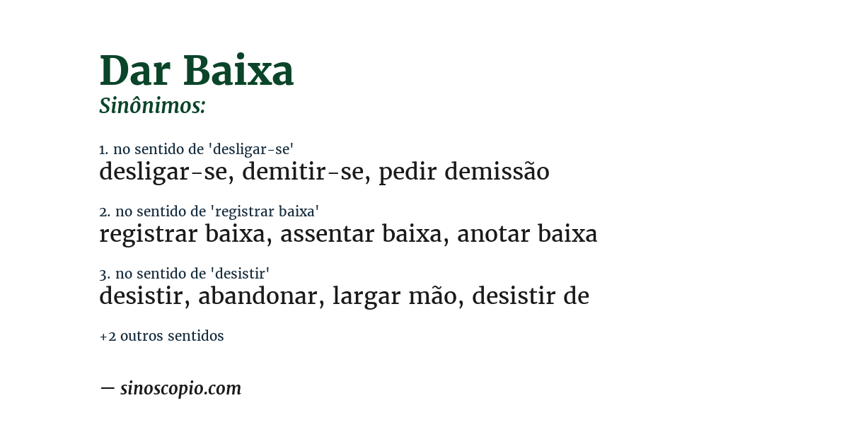 Sinônimo de dar baixa
