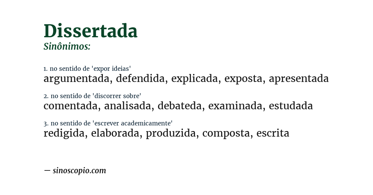 Sinônimo de dissertada