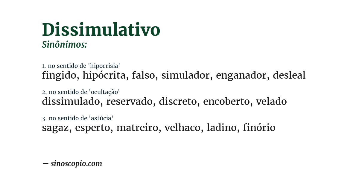 Sinônimo de dissimulativo