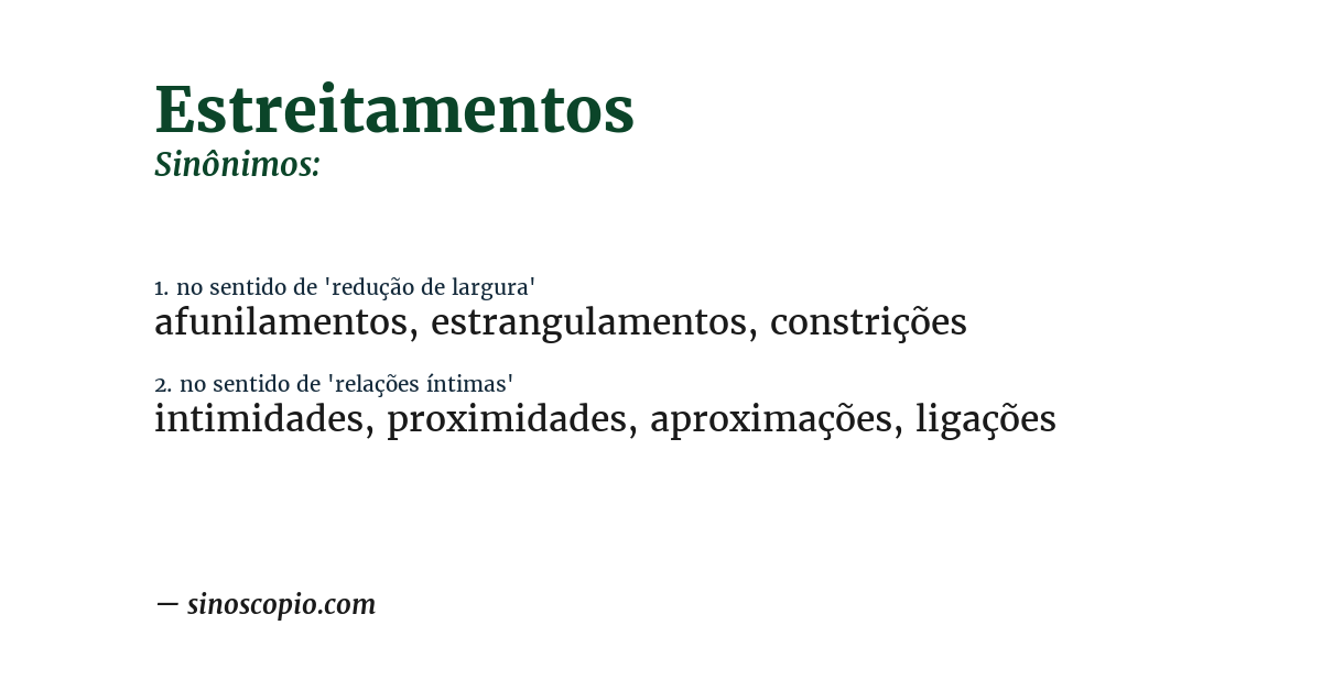 Sinônimo de estreitamentos