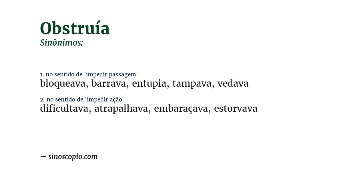 Sinônimo de obstruía