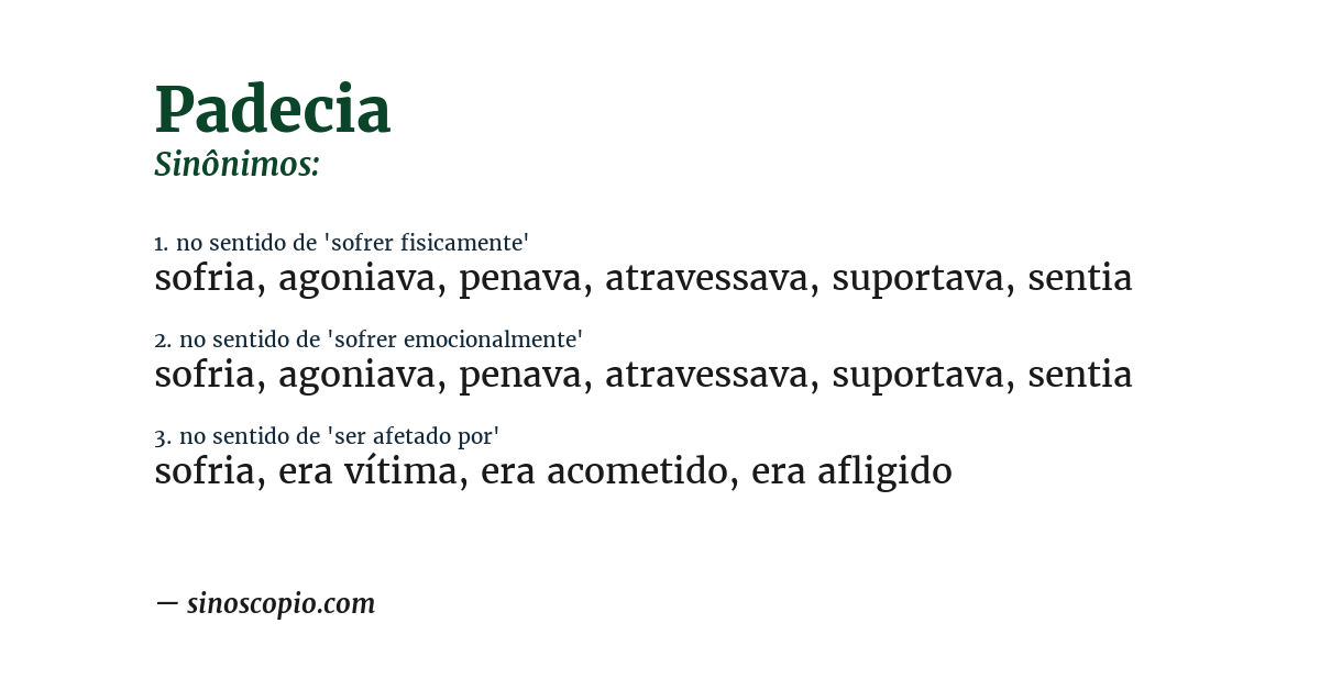Sinônimo de padecia
