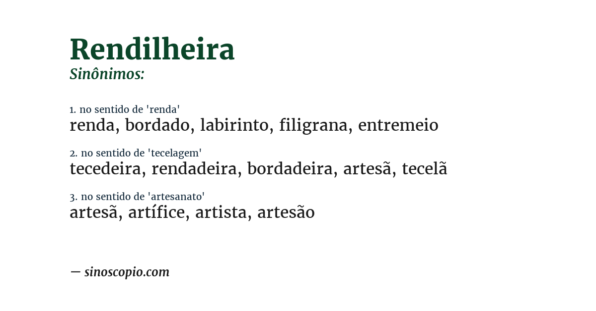 Sinônimo de rendilheira