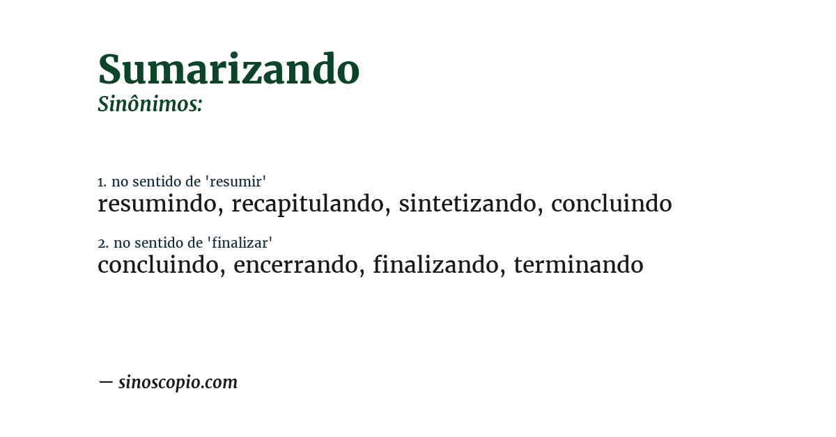 Sinônimo de sumarizando