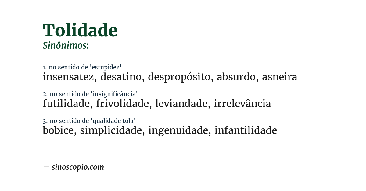 Sinônimo de tolidade