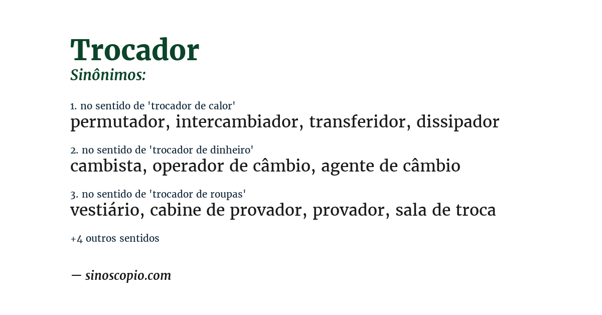 Sinônimo de trocador