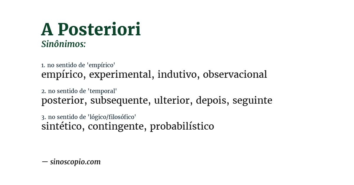 Sinônimo de a posteriori