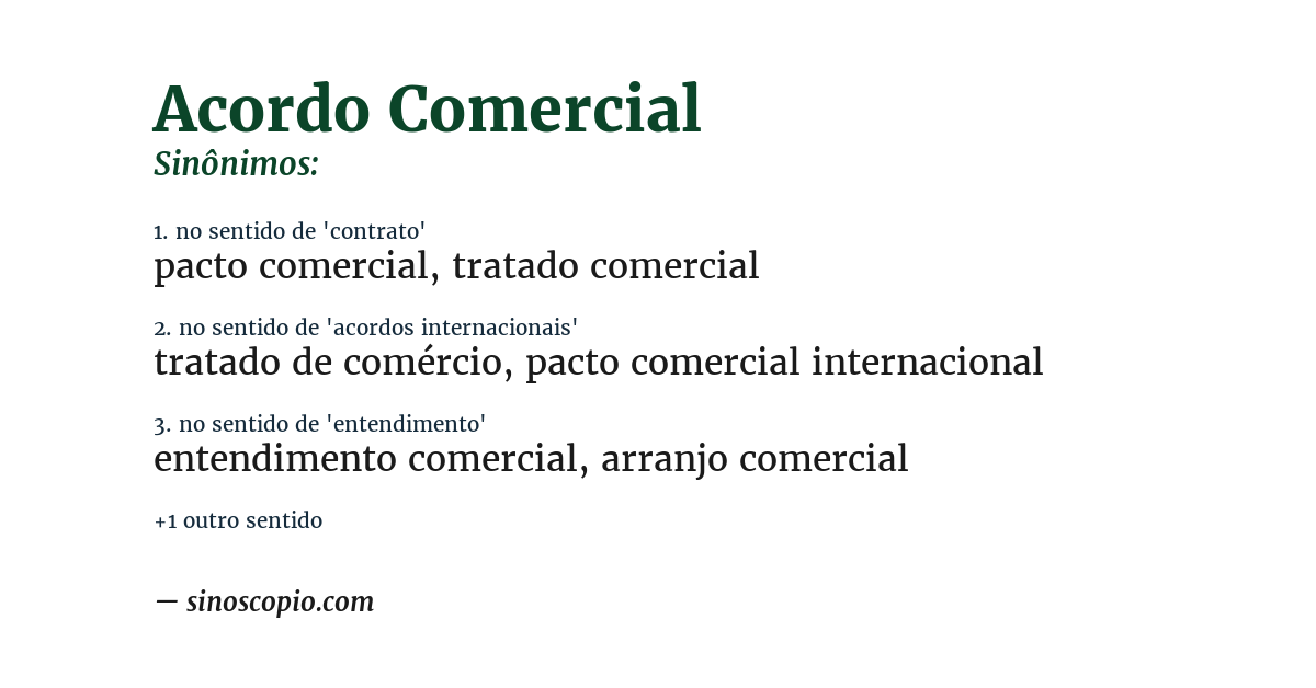 Sinônimo de acordo comercial