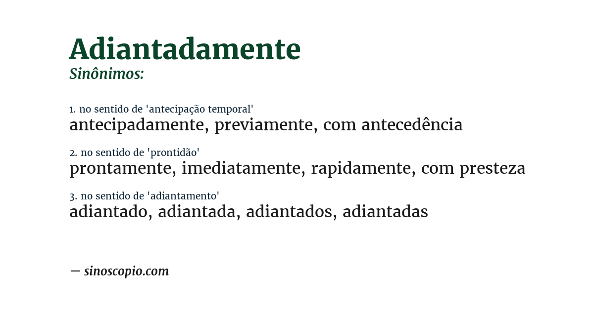 Sinônimo de adiantadamente