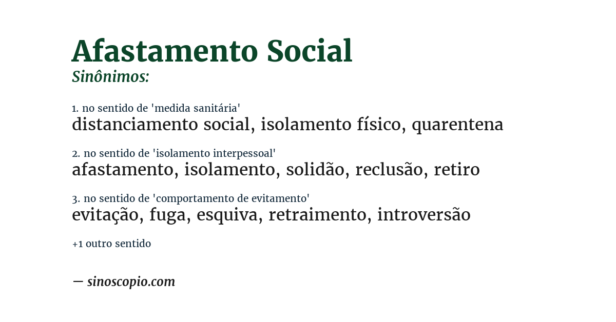 Sinônimo de afastamento social