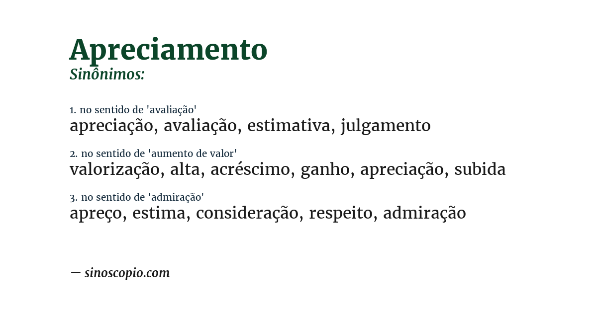 Sinônimo de apreciamento