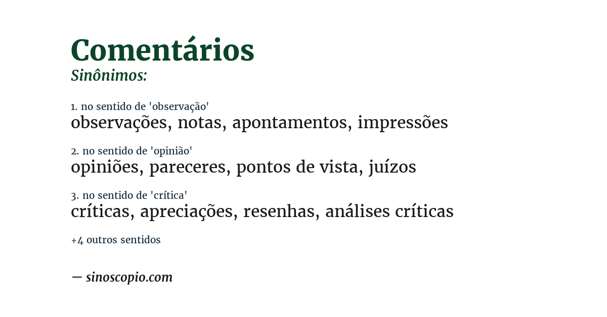 Sinônimo de comentários