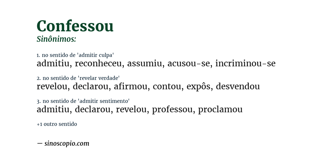 Sinônimo de confessou